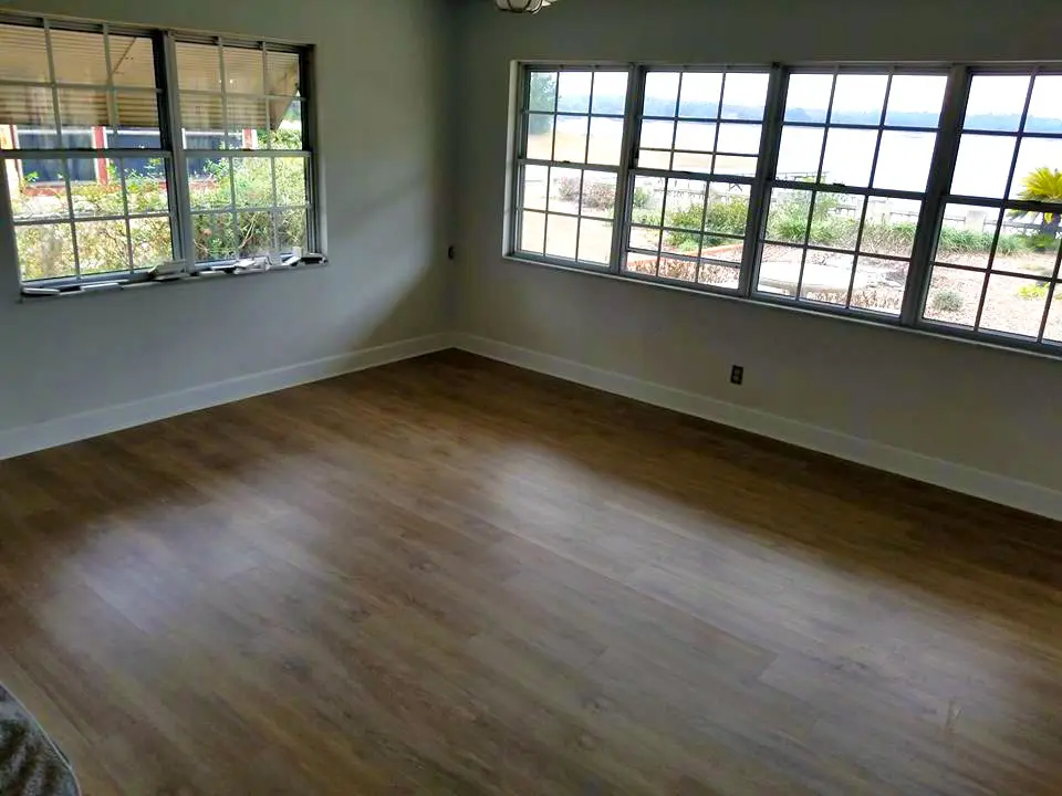 Floating vinyl plank installed in a Melrose lake house